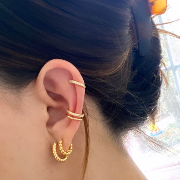gold ear cuff, waterproof earring, tarnish free earring, tarnish free ear cuff, hypoallergenic ear cuff, hypoallergenic earring, earring, cubic zirconia earring, cz earring