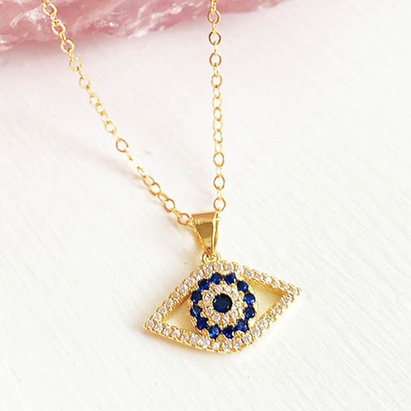 Everyday Must Have Necklace with Cubic Zirconia and Sapphire Evil Eye - Lazulz