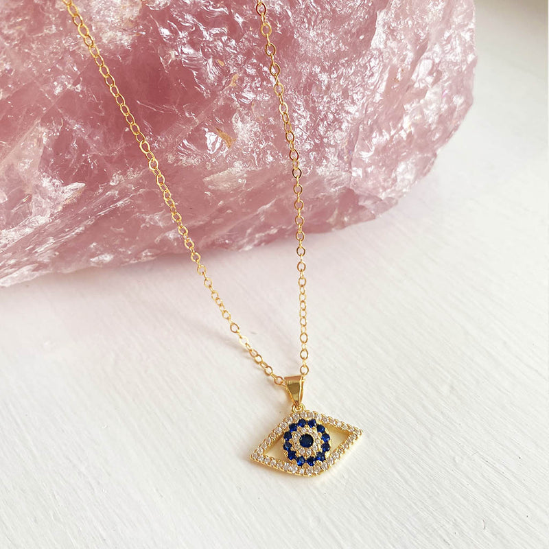Everyday Must Have Necklace with Cubic Zirconia and Sapphire Evil Eye - Lazulz